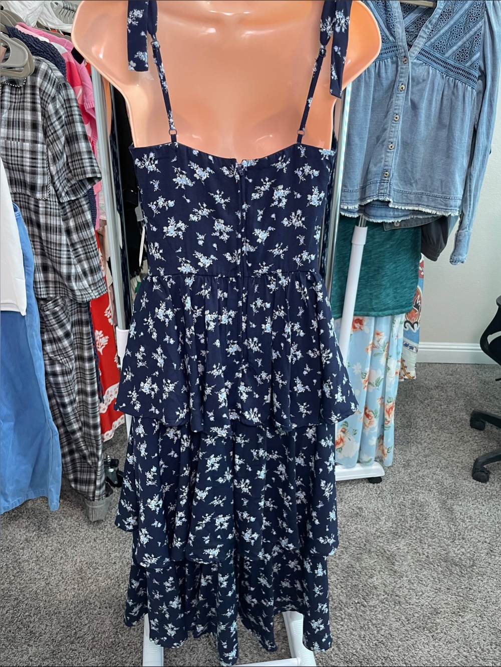 Altar'd State Navy Floral Tiered Maxi Dress with Tie Straps - Picture 6 of 8